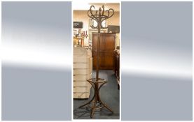 Bentwood Hall Tree with six shaped hooks to top & shaped leg base. 6ft tall