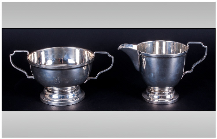 A Good Quality 1930`s Silver Pair Of Matching Milk Jug & Sugar Bowl, Hallmark Birmingham 1936. Milk