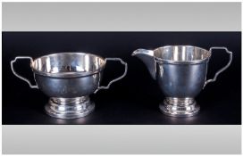 A Good Quality 1930`s Silver Pair Of Matching Milk Jug & Sugar Bowl, Hallmark Birmingham 1936. Milk