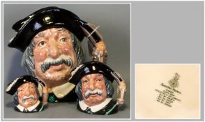 Royal Doulton Character Jugs, Set of Three, `Sancho Panca` 1. Large D6456 7.5`` in height. 2. Small