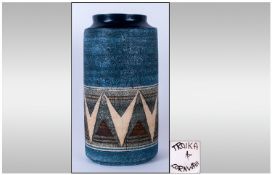 Troika Pottery Cylindrical Shaped Vase, circa 1970`s. Monogrammed A.B Avril Bennet. 8`` in height.