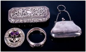 A Small Antique Collection Of Silver Items 4 in total. Comprising 1. Victorian Ladies Silver Lidded