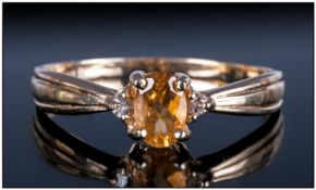 9ct Gold Diamond & Citrine Ring, Fully Hallmarked, Ring Size R