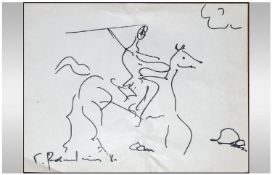 Greek Interest Ink Sketch On Paper, Horse Rider 11 x 15 Signature Indistinct, dated 80, Unframed