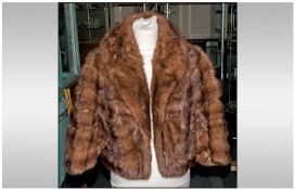 Ladies Light Brown Mink Short Sleeved Cape, Fully lined. Horizontal pelts.