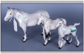 Beswick Horse Figures ( 3 ) In Total, Comprises 1/ Thoroughbred Stallion Small, Model No.1992. Grey