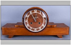 Metron Wooden Cased 8 Day Striking Mantle Clock, Circa 1960`s. Strikes On 3 Gongs. 9.5`` in height,