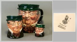 Royal Doulton Character Jugs, Set Of Three Mr Pickwick, 1. Large 6`` in height, 2. Small 4.25`` in