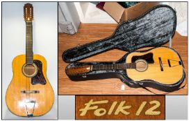 Matchetts Folk 12, 12 String Acoustic Guitar, Complete with Leather Shoulder Strap and Case. As New