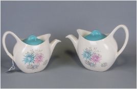 Quite Contrary Pattern Circa 1957 Jessie Tait Design, 2 tea pots, 1 medium & 1 large.