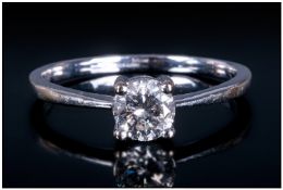 Platinum Diamond Solitaire Ring, Set With A Round Modern Brilliant Cut Diamond, Estimated Diamond