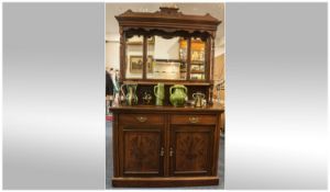 Small Late Victorian Walnut Mirrored Back Chiffonier Sideboard Cabinet with a triple mirror top,