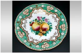 Swansea Style Cabinet Plate, hand painted, polychrome fruit to the centre, within an apple green