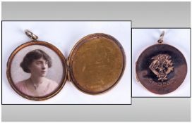 9ct Rose Gold Locket Containing A Portrait Of A Lady HM Chester 1912