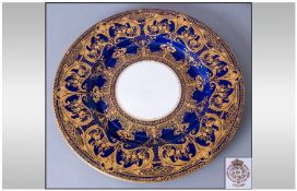 Royal Worcester Hand Painted Cabinet Plate decorated in raised acid gold on heavy blue cobalt
