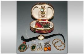 Small Jewellery Box Containing A Mixed Lot Comprising 9ct Gold Gemset Rings, 9ct Gold Earrings, Odd