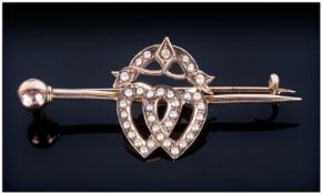 Seed Pearl Brooch The Center With Entwined Heart Design Unmarked Tests High Carat.