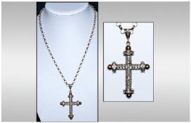 A Large 9ct Gold and Diamond Cross Fitted to a Good Quality 9ct Gold Belcher Chain. Weight 25.1