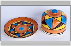 Lorna Bailey Style Handpainted Cheese Dish & Cover `Abstract` Pattern. Unmarked to base. 5.5`` in