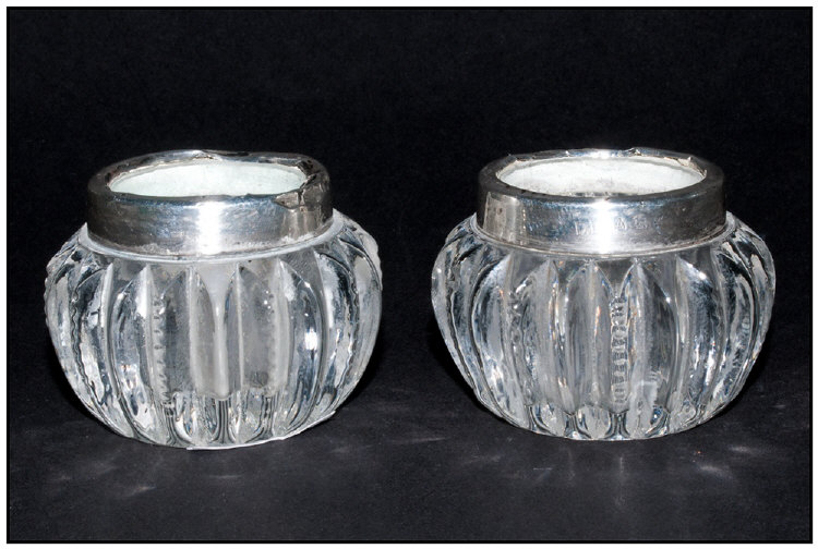 A Pair Of Silver Top Salt Pots, David Loeble (1919) Schindler & Co. 9 Aldermanbury Ave, London.