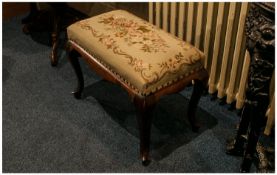 Embroidered Top Mahogany Cabriole Leg Music Stool. The Embroidery with floral decoration in vivid