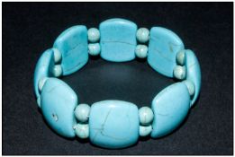 Turquoise Howlite Bracelet, smooth, curved, rectangular beads, flat to the backs, interspaced with
