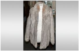 Ladies Blue Fox Fur Jacket, fully lined, slit pockets, Label inside reads `Saga Fox`