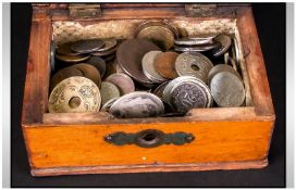 Mixed Lot Of World Coins And Tokens To Include A George III Farthing, 1923 Dollar, Odd Silver