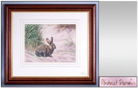 Michael Dermain Framed Watercolour, Depicting a wild rabbit in sand dunes. Mounted & behind glass.