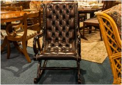 Button Back Chesterfield Rocker Dark Mahogany Coloured Frame.