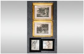 A Pair Of Gilt Framed Prints, after George Moorland. Together with a pair of drawings unsigned