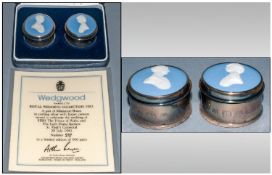 Wedgwood Boxed Pair Of Miniature Boxes In Sterling Silver & Jasperware Cameo Motifs, limited