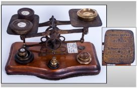 Brass Postal Scales & Weights, Charles Henry, King Street, Manchester Together With A Bag Of