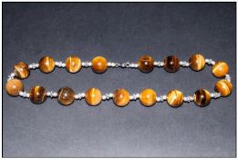 Tigers Eye Round Bead Necklace, large round beads of the chatoyant gemstone tiger eye, the