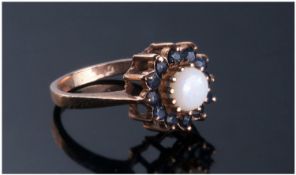 Ladies 9ct Gold Set Sapphire and Opal Cluster Ring. Flower head Setting. Fully Hallmarked.