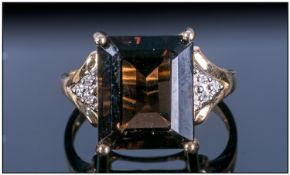 9ct Gold Diamond & Topaz Ring, Ring Size N