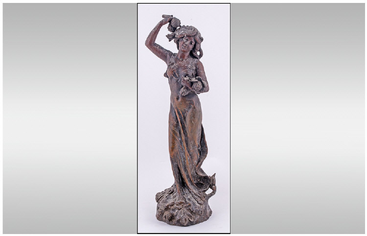 Art Nouveau Cast Spelter Figure. Depicting a classical maiden. Height 20 inches.