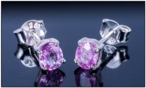Pink Sapphire Stud Earrings, oval cut stones, .75cts of one of the rarer colours of sapphire, set