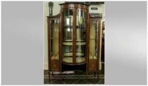 Edwardian Bow Fronted Display Cabinet with shaped front doors and astral glazed side cabinet.