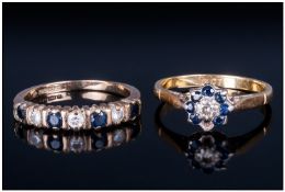 18ct Gold Diamond & Sapphire Ring marked 18ct. Plus a 9ct gold channel set Diamond & Sapphire Ring.