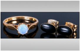22ct Gold Opal Ring Set With A Single Polished Stone. Fully Hallmarked. Ring Size N 1/2. Together
