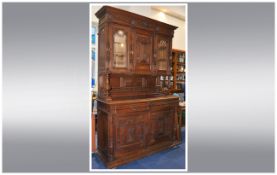 French Antique Oak Carved Buffet Cabinet Of Impressive Size, the top with three mirrored doors above