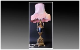 Regency Style and Impressive Gilt Metal Table Lamp, Pink Shade. Stands 37.5 Inches High. Excellent