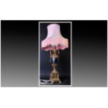 Regency Style and Impressive Gilt Metal Table Lamp, Pink Shade. Stands 37.5 Inches High. Excellent