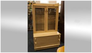 Retro Style Bleached Elm G Plan Cabinet with glazed top and double doors below. 32 inches wide and