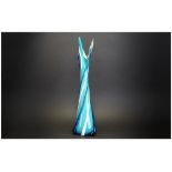 Murano Tall Vase, Turquoise Spiraled Blue & White Decoration. 19'' in height.