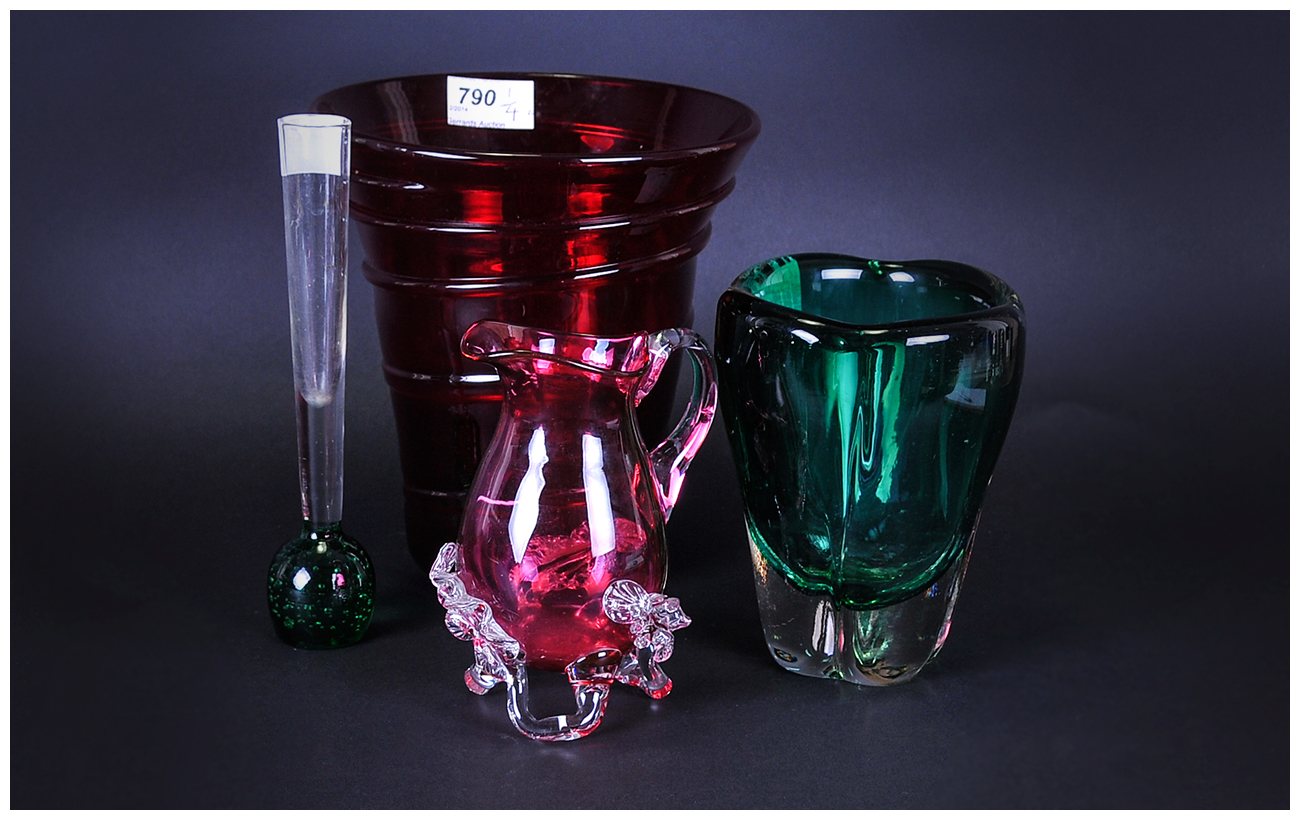 Four Pieces of Glass comprising cranberry glass, Murano small vase, bud vase and ruby red glass - Image 2 of 3