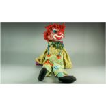 Clown Hand Puppet, plastic composition head with googly eyes and opening and closing mouth, worked