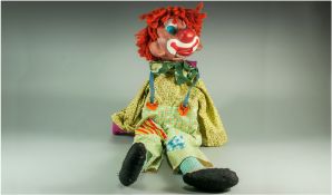 Clown Hand Puppet, plastic composition head with googly eyes and opening and closing mouth, worked