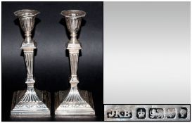 Victorian Silver Pair of Corinthian And Fluted Column Candlesticks. With Detachable Nozzles,